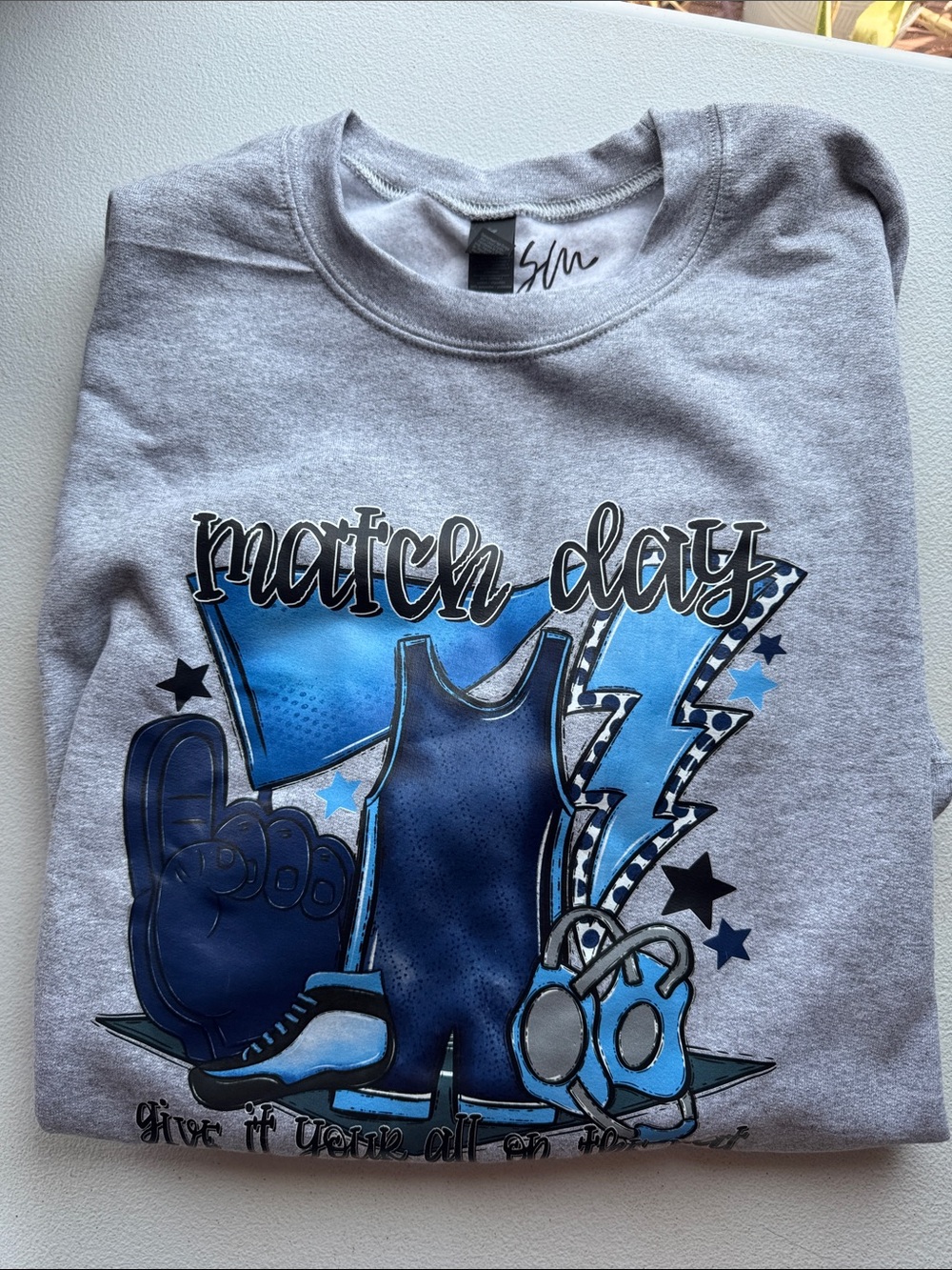Gildan Grey Sweatshirt with Blue Match Day Graphic